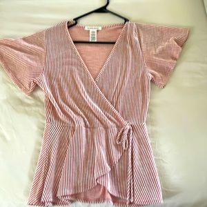 Worn once cute pink stripped v neck blouse